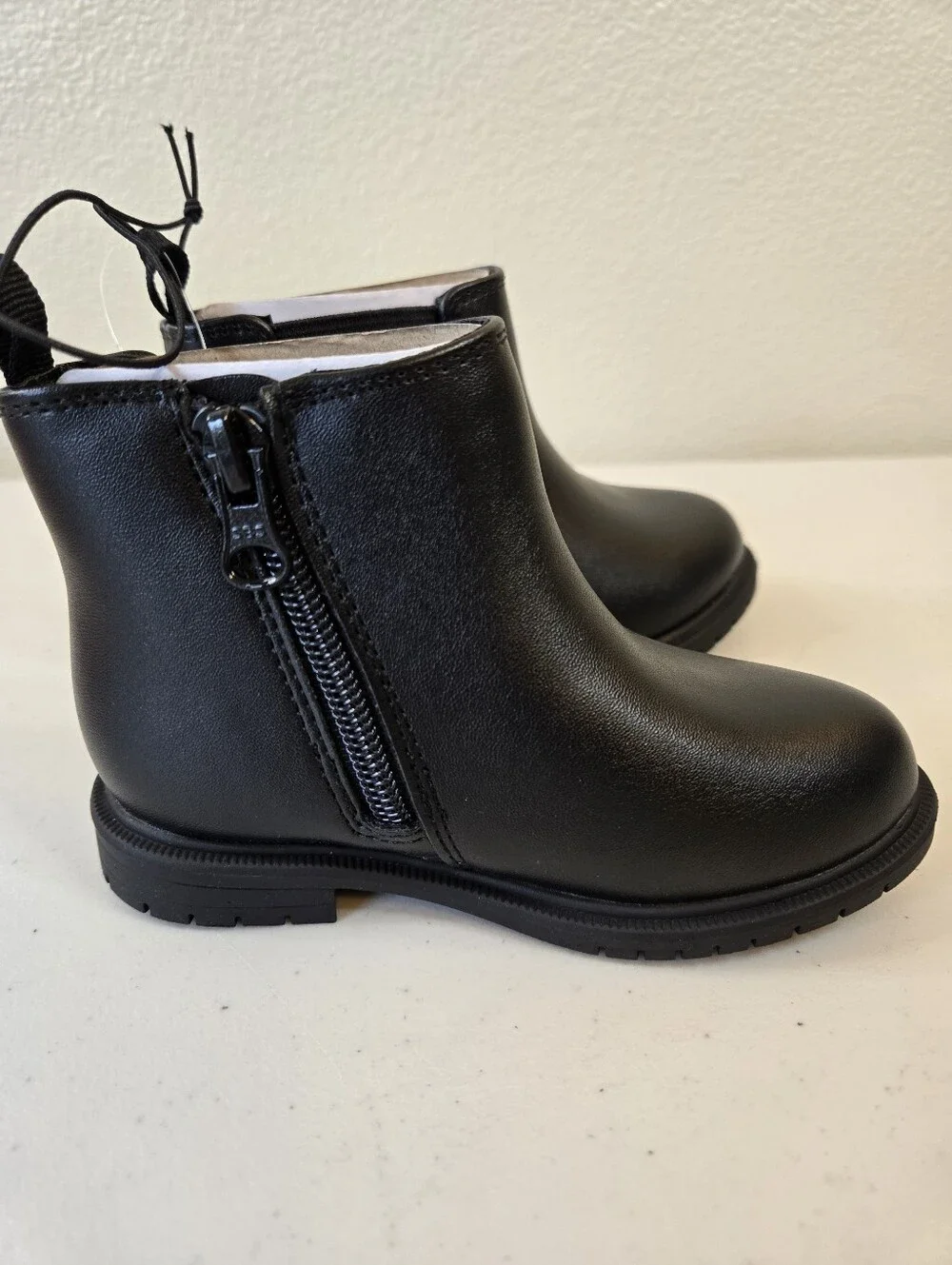 NWT Cat & Jack Black Chelsea Style Zip Ankle Boots Tanner Size 6 7 8 Little Girl